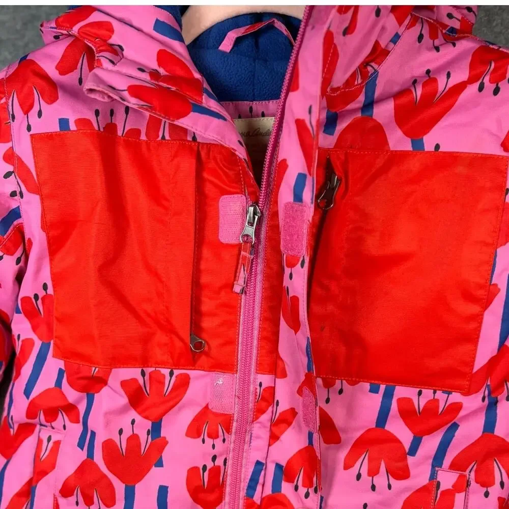 Hanna Andersson Girls Sunset Tulip Floral Snow Ski Jacket Hood Pink Blue 120 6-7